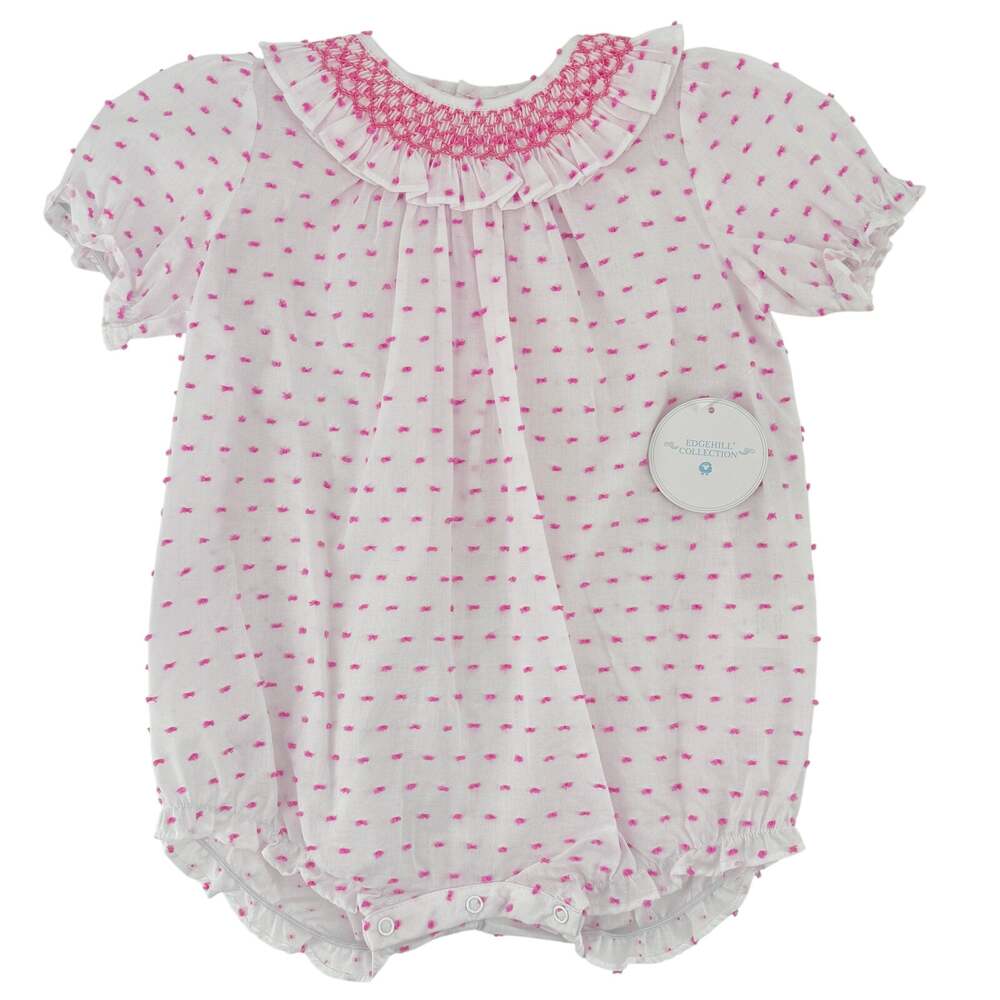 Edgehill Collection Baby Girl Smocked Pink Swiss Dot Bubble Romper Size 24M